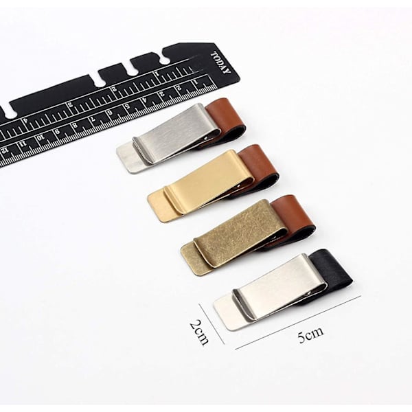 4 Stylusclips i Læder med Klips, Læderpenneholder og Metalclips, Rustfrit Stålpen