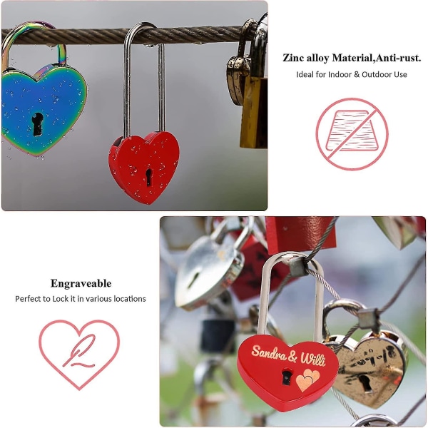 2 Stk Rød Kærlighedslås Hjerteformet Lås Søde hængelåse med nøgle til smykkeskrin