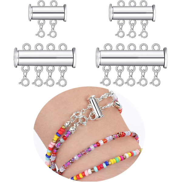8 stycken 4 storlekar Glidspänne Lås Halsband Koppling Multi Strängar Glidrör Spännen Med Förvaringslåda