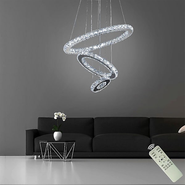 3-rings LED Krystall-Lysekrone Hengelampe Rund Tak