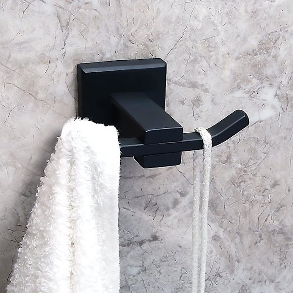 Badekåbe- og Håndklædeholder til Væggen, Dobbelt Håndklæde/Frakkeholder, SUS304 Rustfrit Stål Mat Sort