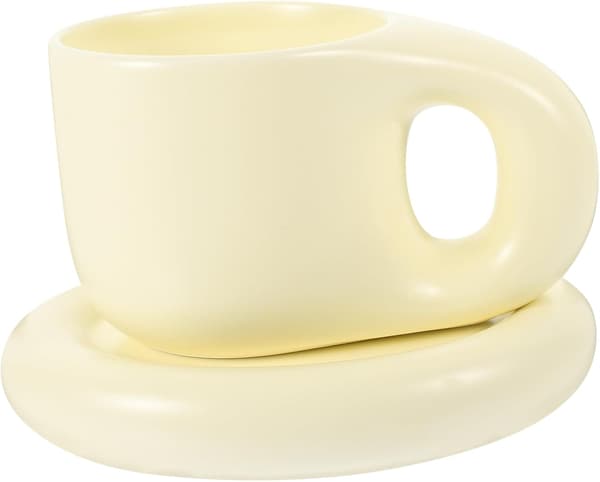 Keramisk kaffekrus og underkop sæt 400 ml hvid fed form keramisk kop