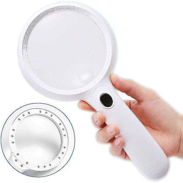 Håndholdt forstørrelsesglas med 14 LED-lys, 130 mm ekstra stort forstørrelsesglas, 30x
