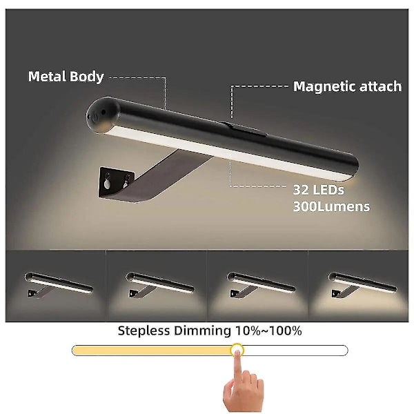 Trådløs vegglampe med fjernkontroll LED-bildelys USB-oppladbart batteri leselampe enkel montering for stue Golden 4000 mAh