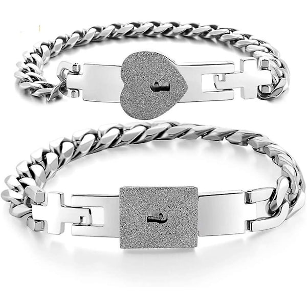 2 st Lmell Armband i Rostfritt Stål med Nyckelset för Par - Par Smycken