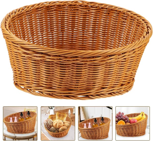 Skrivebordsvevd kurv Solid oppbevaringskurv Imitasjon Rattan Håndverk Veving Design Rustikk Stil