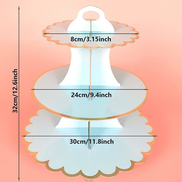 2 Pak Papir Kage Stativ, 3-lags Papir Cupcake Stativ Dessert Kage Tårn Runde Kage Stativer Blue