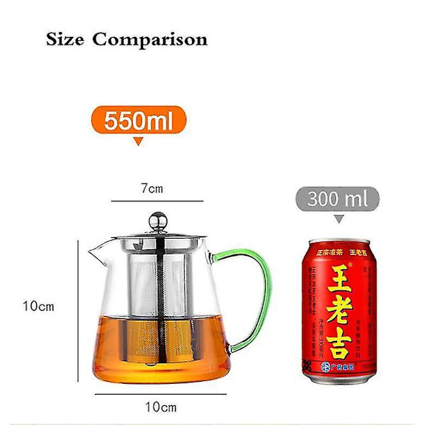 550 ml Paksuuntunut Lasinen Teekannu Lämpöä Kestävä Kukkateetä Varten