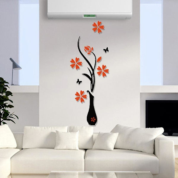 3D Akryl Vase Blomme Mønster TV Baggrund Vægsticker