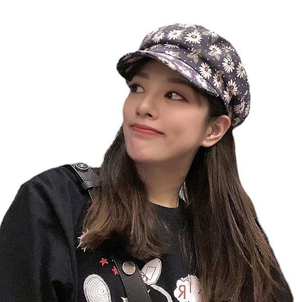 Retro Lilla Beret Vintage Kunstnerhatt Kvinne Liten Krysantemumhatt All-match