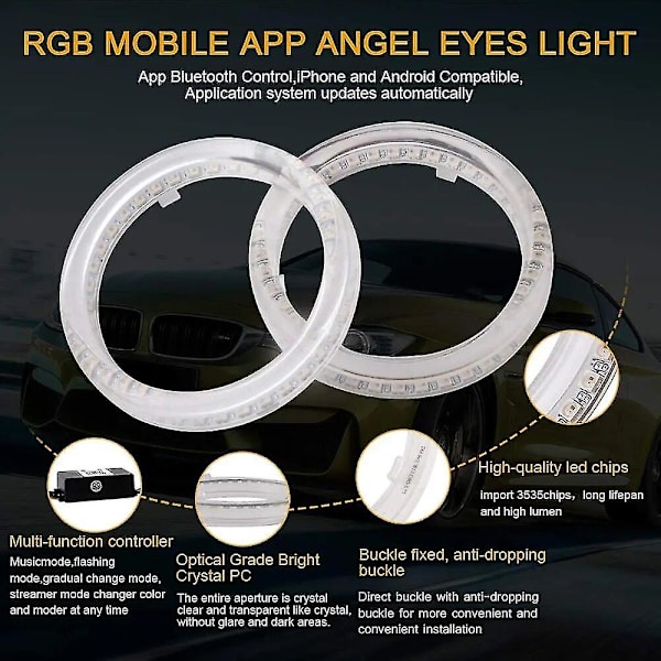 Niscarda Angel Eyes Multi-fargede RGB LED Halo-ringer Lys Dynamisk Sekvensiell Flytende Blinklys Kjøringslampe For Frontlys 95mm