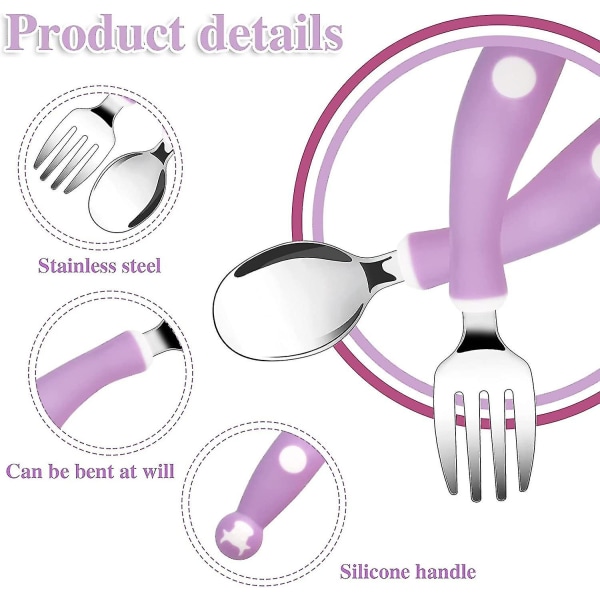6 deler Sølvtøy for barn med silikonhåndtak - Sikkert bestikk for barn - Gave til småbarnsutstyr