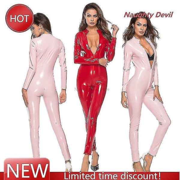 Sexy Open Crotch -haalarit Faux Leather Catsuit