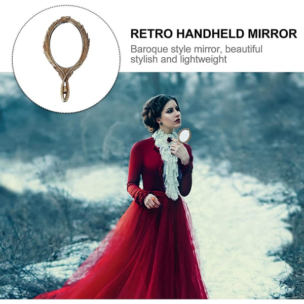 Vintage håndspeil barokk antikk dekor håndholdt speil bærbar kommode Personlig sminkespeil dame jente