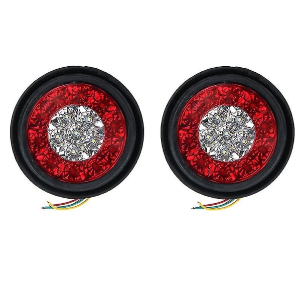 2 stk 16 LED Dobbelt-fargede Baklykter Runde Baklykter For Lastebiler Bremsestop