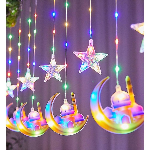 Star Moon LED-gardinlys Ramadan-dekorasjoner