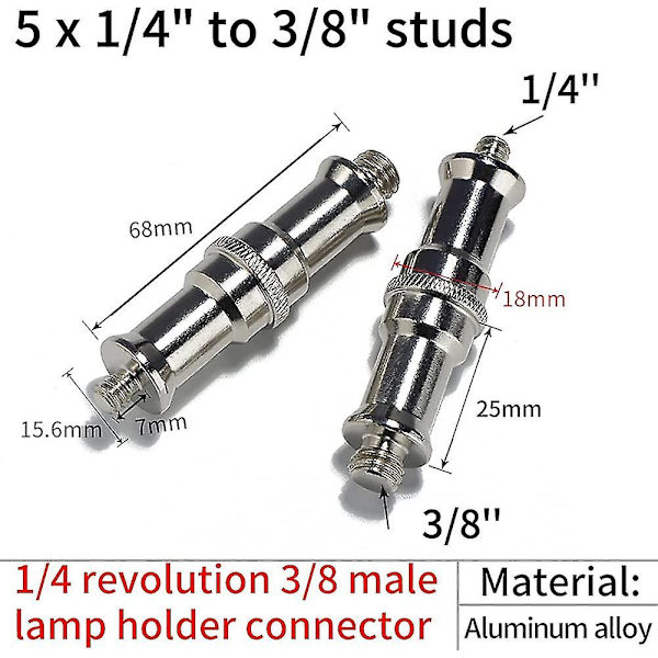 Kameraskruvadapter, standard 1/4 till 3/8 tum metall hane omvandlare gängad skruvadapter spigot stift