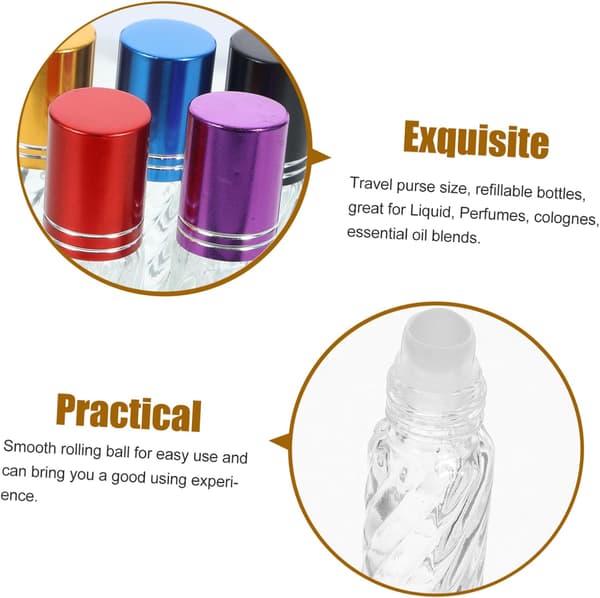 10 st 10 ml glasflaskor med roll-on för eteriska oljor och parfym, slumpmässig färg, sned korn, resevänlig