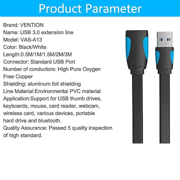 Hög Hastighet USB 3.0 Hane/Hona Förlängningskabel för Data Synkronisering