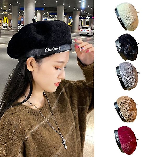 Elegant Beret Mode Britisk Vintage Maler Hat Beanie Hat Til Efterår Vinter Wine red