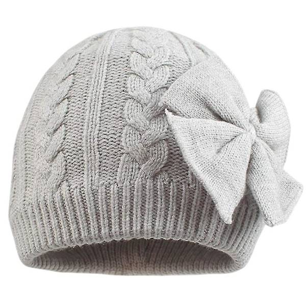 Tykke Strikket Huer Med Iøjnefaldende Sløjfe Vinterhue Balaclava Beanie Hat Gray