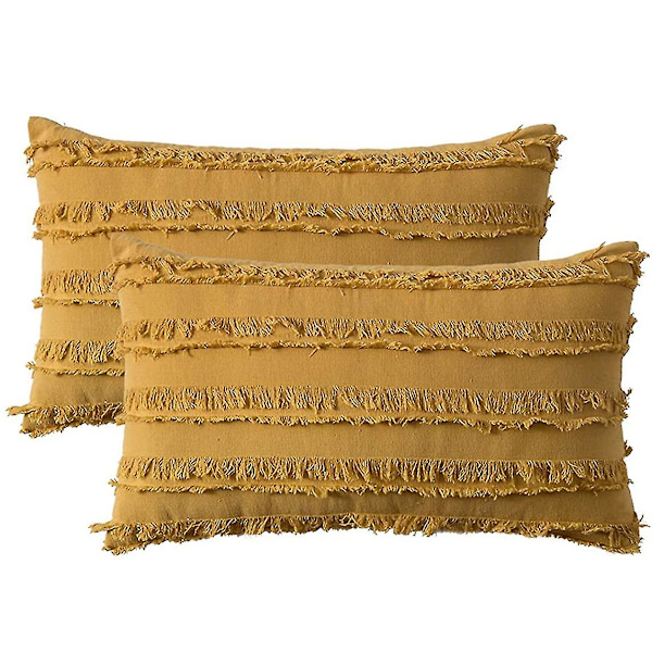 Set med 2 Dekorativa Bohemiska Kuddfodral i Linne med Randig Jacquardmönster, Kuddfodral för Soffa, Soffgrupp, Vardagsrum, Sovrum
