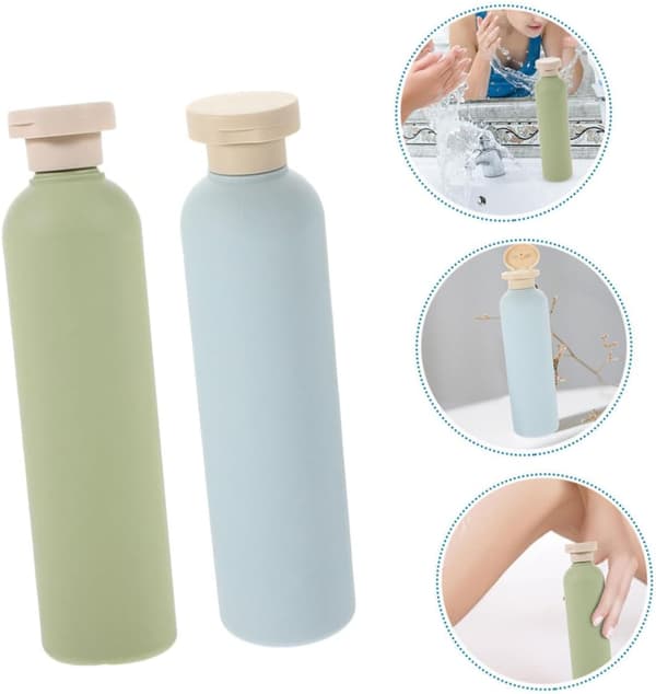 2 st påfyllningsbara plastflaskor för balsam och schampo 260 ml läckagesäker pumpdispenser