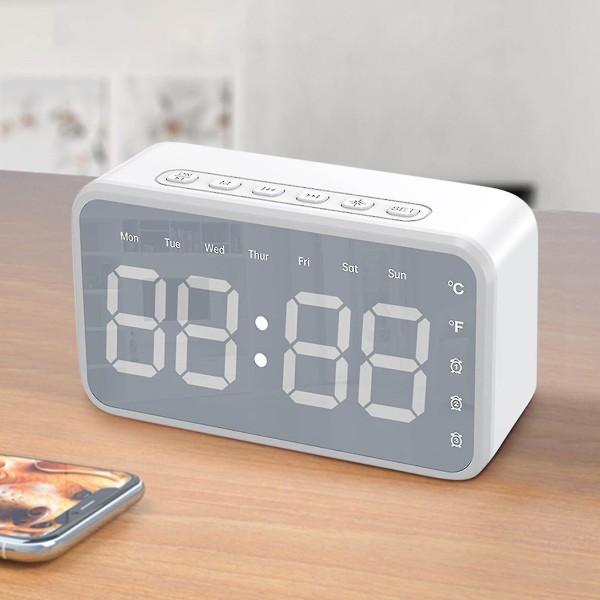 Spegel Digital väckarklocka Vattentät trådlös Bluetooth högtalare Väckarklocka Bra ljudkvalitet Lång batteritid Perfekt Desktop Companion
