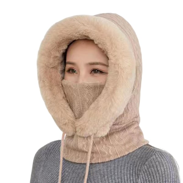 Vintermössor för Kvinnor Balaclava Vinterhatt Fleece Ansikts- och Halsvärmare Mask för Kallt Väder Khaki