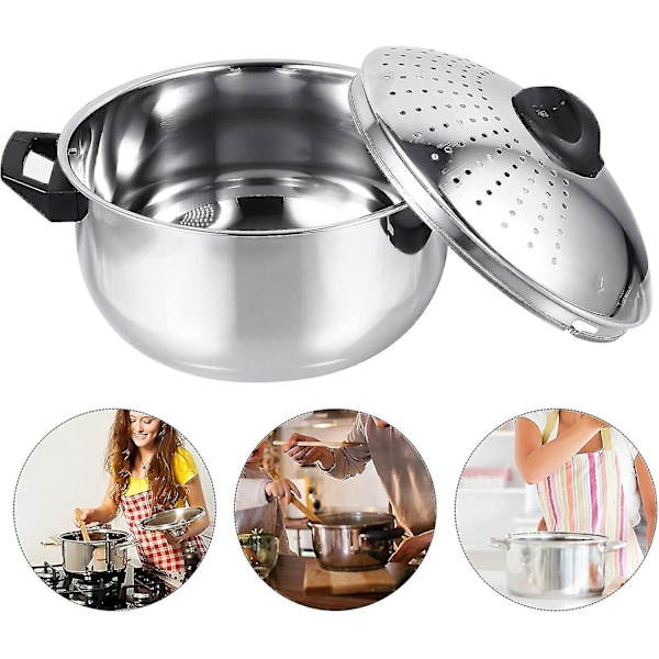 Nuddelpotte-strainer i rustfritt stål, lagerpotte for pasta, med lokk for kokekar, rustfritt stål, 16 cm