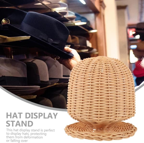 Vävd hattdisplayhållare i rotting, kupolformad, enkel design, handvävd