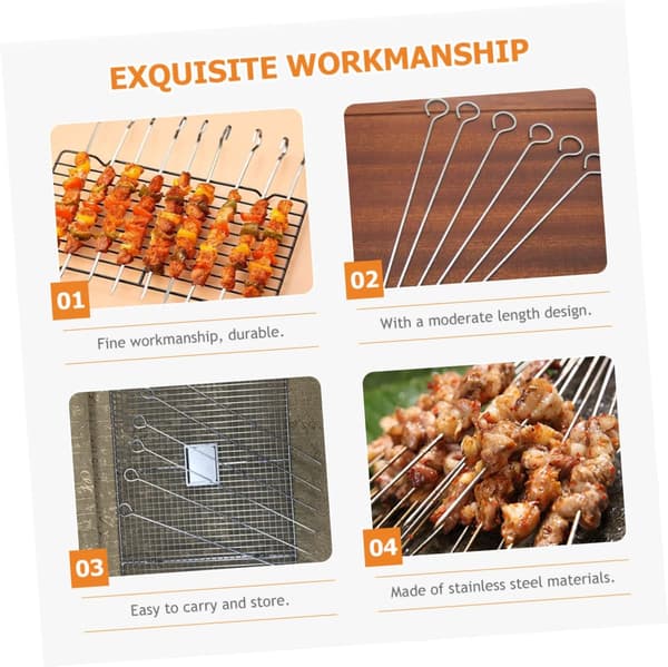 24 stk. grillspyd i rustfritt stål for grilling av kabobs, utendørs grilltilbehør
