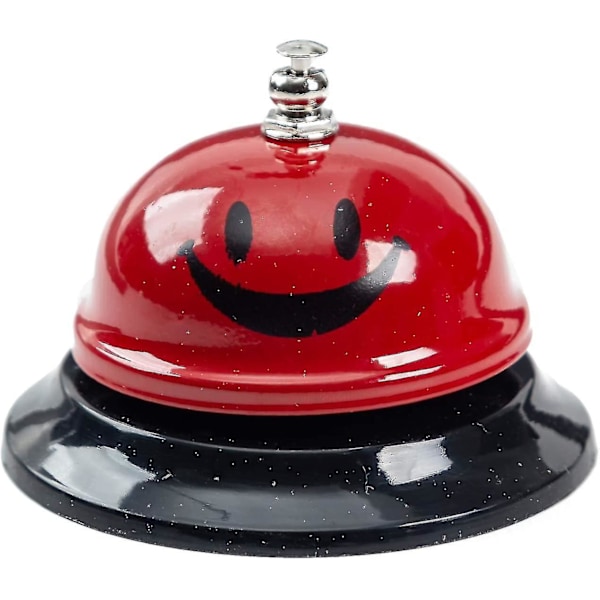 Klocka för att kalla på hjälp, 8,5 cm i diameter, metallklocka, röd smiley, skrivbordsklocka, serviceklocka