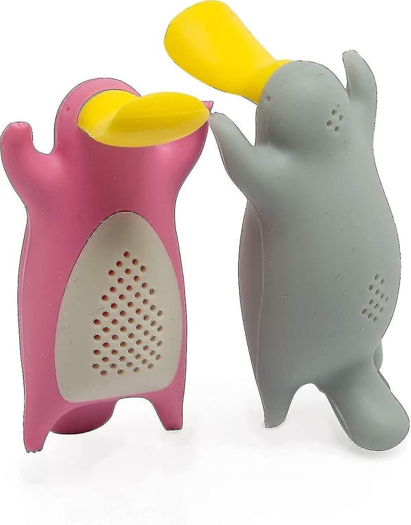 Söt Platypus-Teinfuserpar i Vacker Presentask, Perfekt Parpresent, Set om 2, Grå och Rosa
