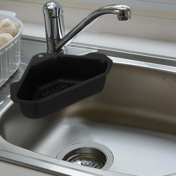 Triangulär diskbänkskorg i 304 rostfritt stål med hängande design, lätt att rengöra och dränerar vatten snabbt