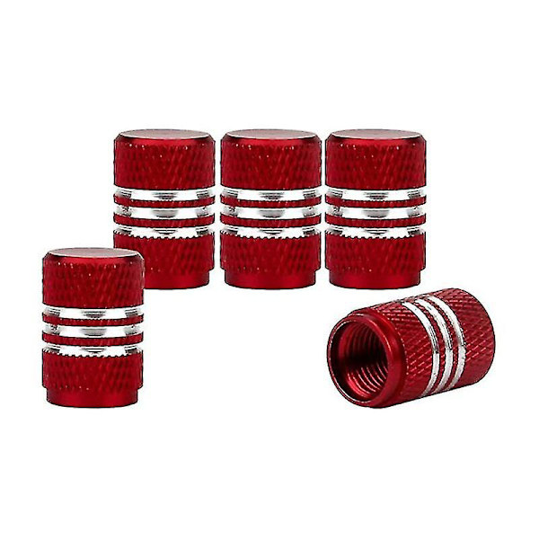 5 st Silver Bil Dammlockar Runt Hjul Aluminium Däckventillock Röda