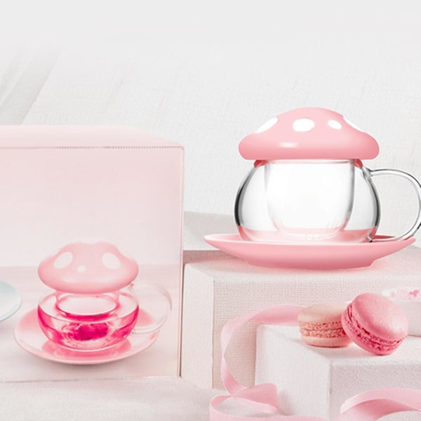 Glas Teekop Svampekop Infuser Keramiklåg Underkop