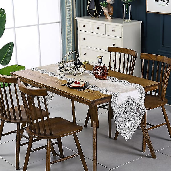 Blomstermønstret fløyelsduk Elegant Chic Vaskbar Bordmatte Borddekke Dekor For Spisestue Bryllup Fest Bankett 1stk-hvit