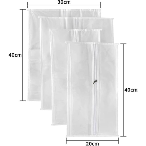 Reiseskoposer Vannbestandige oppbevaringsposer med glidelås for menn kvinner (4 stk hvit)