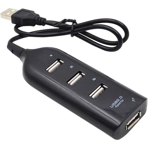4 Port 2.0 Hub Splitter Höghastighetsdatahubb LED-indikator för Bärbara Datorer PC Svart Kompatibel 10/8/7