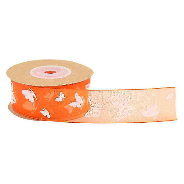 2x10 metriä Perhonen-Painettu Chiffon Nauha Koriste 25mm Oranssina