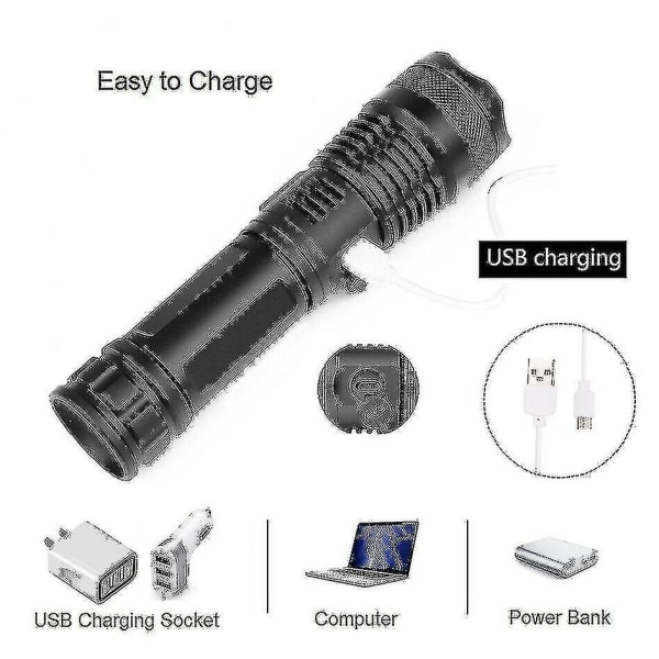 Super Bright 90000lm Led Tactical lommelygte med genopladeligt batteri Zoombar-hyj