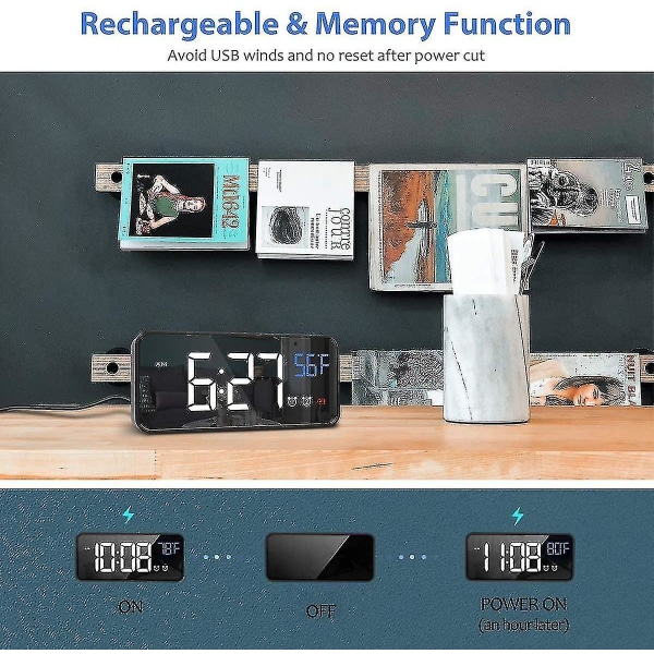 Digital Mirror Alarm Clocks Time Temperature Date