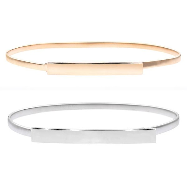 Dam Skinny Metallbälte, Kvinna Smalt Metallkedja Midjebälte (2 stycken, Guld, Silver)