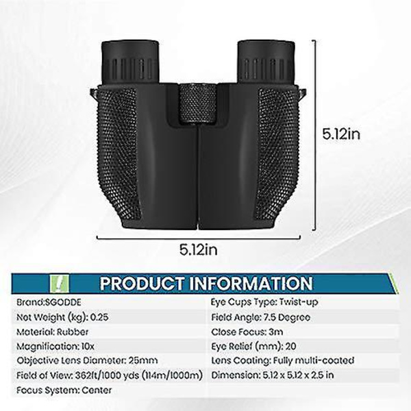 Kikkert til Voksne og Børn, 10x25 Foldbar Kompakt Kikkert