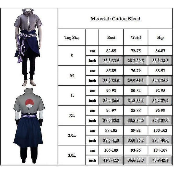 Anime Uchiha Sasuke Costume 6 Generation Army Outfit Set 3XL
