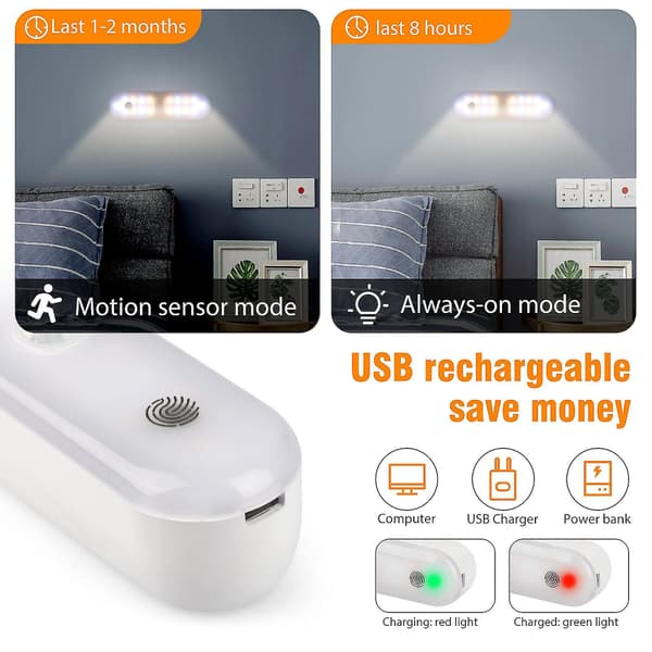 2 stk. Under-skabbelys, 20 LED Skabslys, USB Genopladelige LED Bevægelsessensorlys