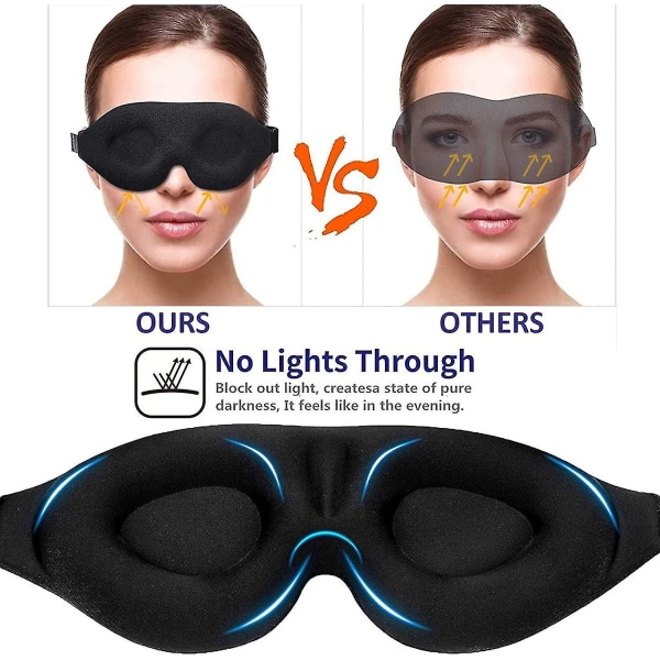 3D-søvnøyemasker for blindfold, Blackout øyemaske Supermyk egnet for reisegave