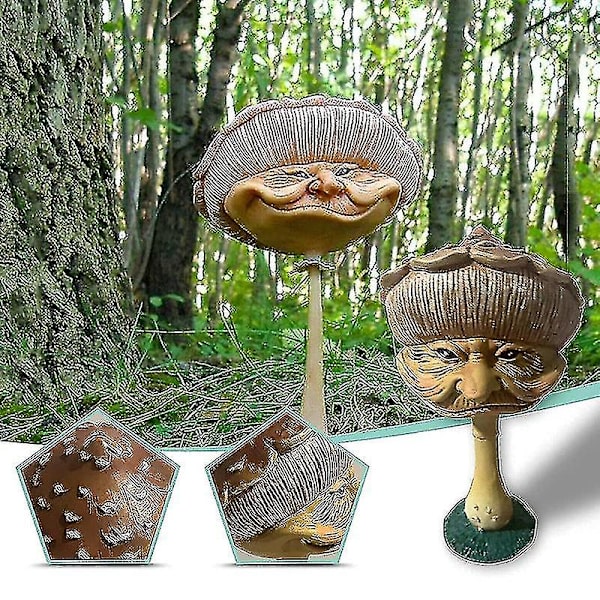 Miniatyr Lykkelige Sopp Resin Statue Med Gammel Kvinne Ansikt Hage Yard Lawn Dcor