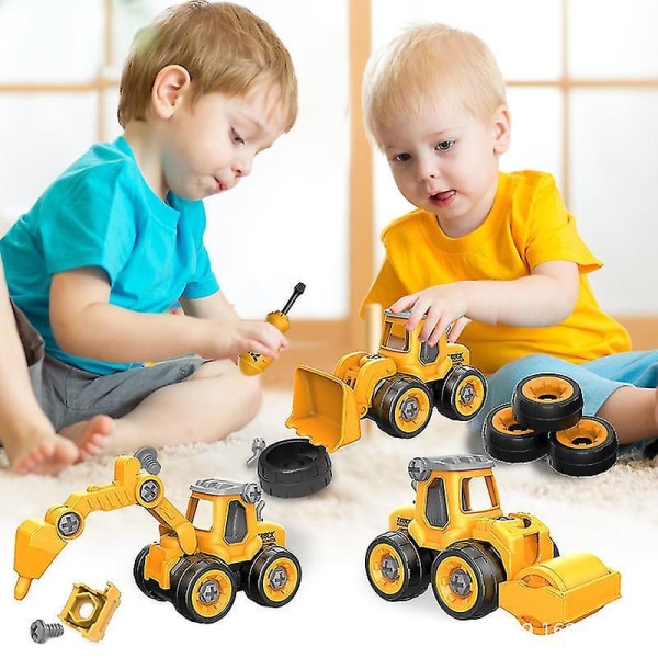 Byggleksaker för barn Gör-det-själv-skruvteknik Fordonsgrävmaskin Road Roller Bulldozer Barnpresent